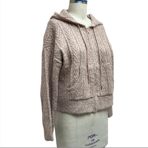 Jason Wu Heather Taupe Hooded Cable Knit Zip up Cardigan - Picture 3 of 7